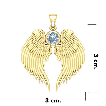 Guardian Angel Wings Solid Gold Pendant with Birthstone GPD5866 - Jewelry